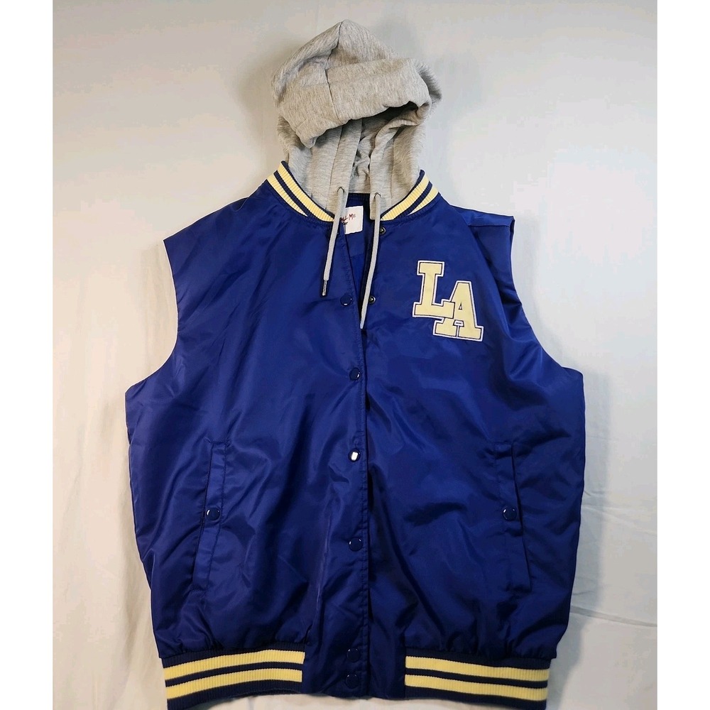 Don't Call Me Jennyfer Women's Hooded LA Sleeveless Varsity Bomber Vest. large